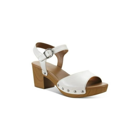 

STYLE & COMPANY Womens White 1 Platform Studded Adjustable Ankle Strap Cushioned Anddreas Round Toe Block Heel Buckle Dress Sandals Shoes 6.5 M