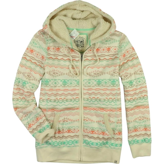 Nollie Sudadera con capucha y cremallera completa con estampado nativo para mujer, beige, pequeña Nollie Sudadera