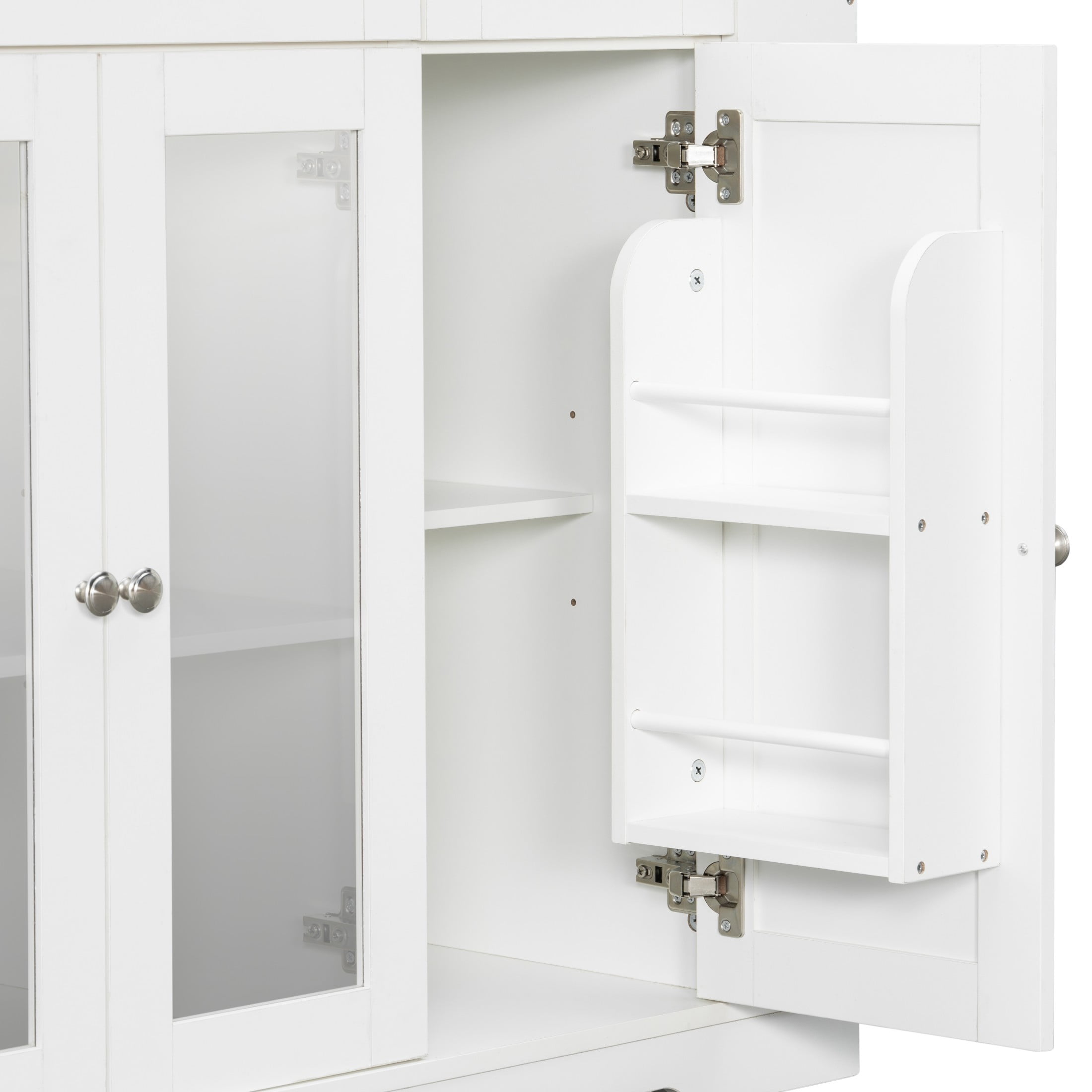 Christopher Knight Home 63" Mobile Kitchen Island Cart, Marble-Look Top, Multi‑Drawer Cabinet, White