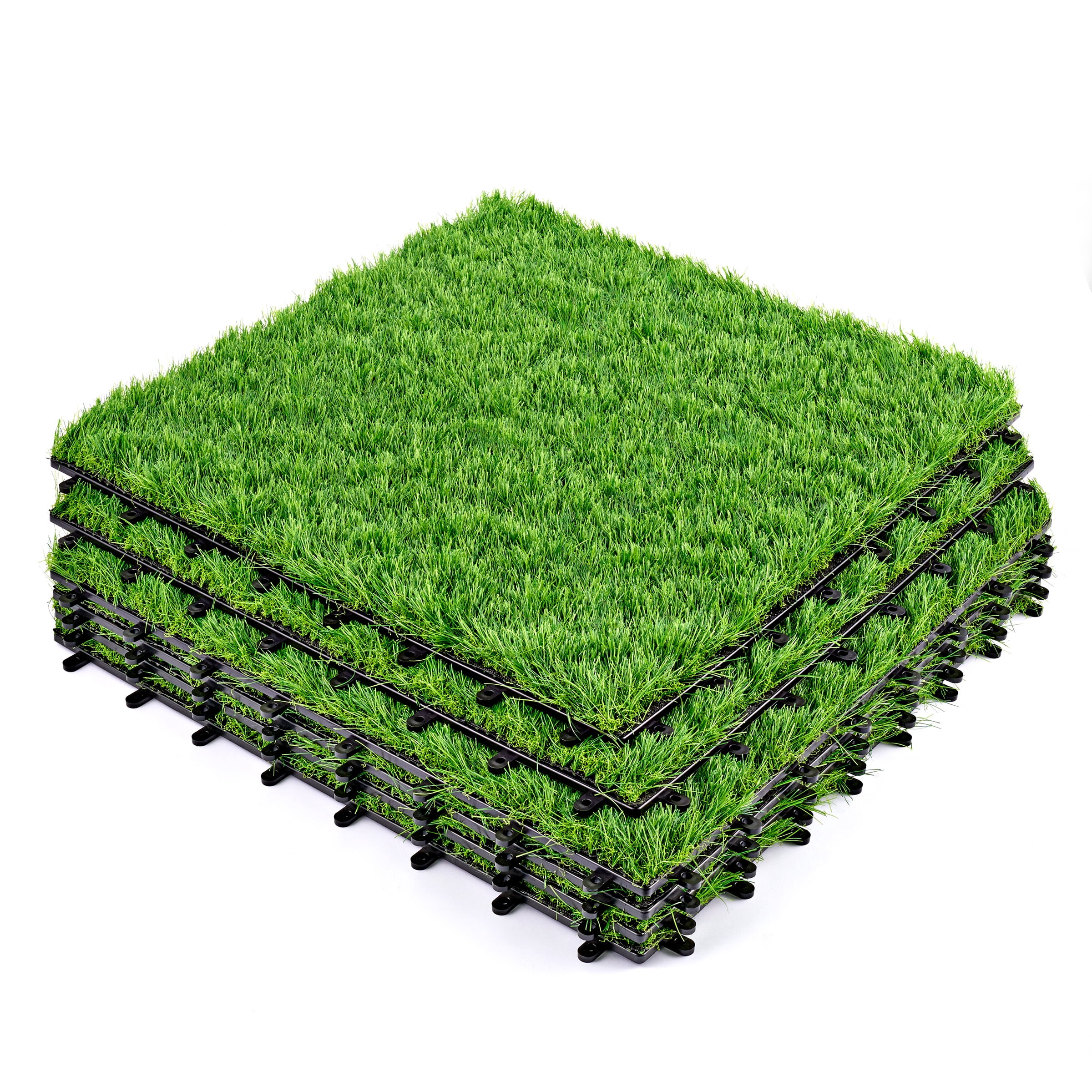 Sorbus 6pcs 24 Sq. Ft. Interlocking Artificial Grass Tiles – 24"x24" Turf Mats for Patio, Balcony, Deck, Pets & Dog Pee Pad – Self-Draining Outdoor Flooring, 8-Buckle System