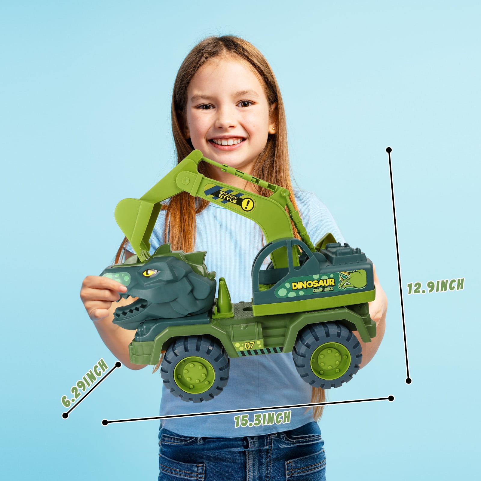 Dinosaur Toy Truck for Boys, Dinosaur Large Construction Vehicle, Tyrannosaurus Rex Excavator, Dinosaur Toys Gift for Boys Kids Ages 3+