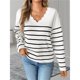 thumbnail image 5 of Suéter de Mujer de Otoño con Cuello en V, Larga, Bloques de Color, Estilo Casual y Holgado, A Rayas S, 5 of 8