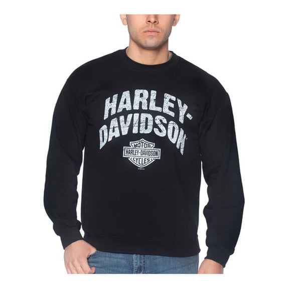 Harley-Davidson Men's Streamer Crew-Neck Pullover Fleece Sweatshirt - Black, Harley Davidson