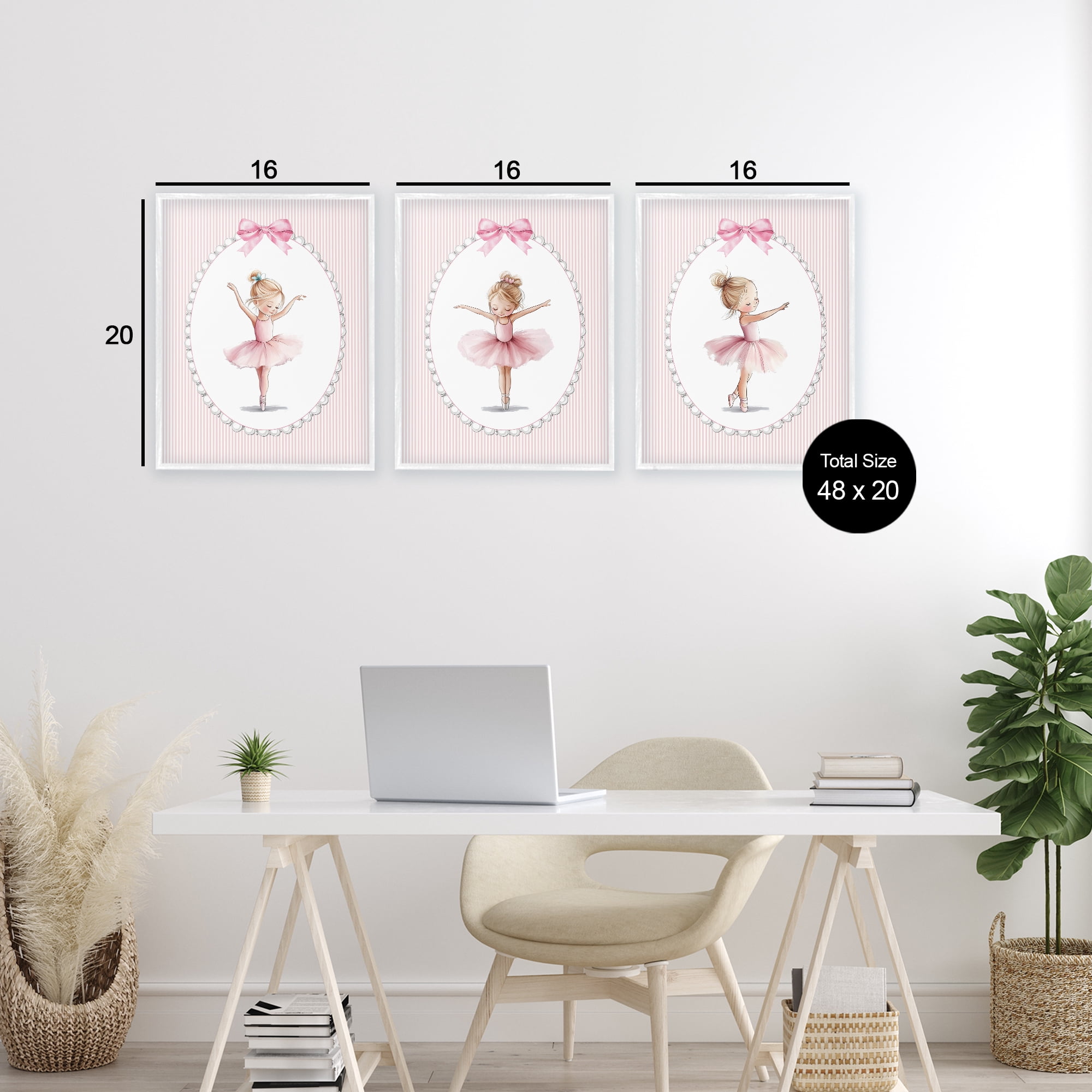 Stupell Industries Dancing Ballerinas in Pink 3 Piece White Framed Giclee Art Set, design by Christine Simpson Art