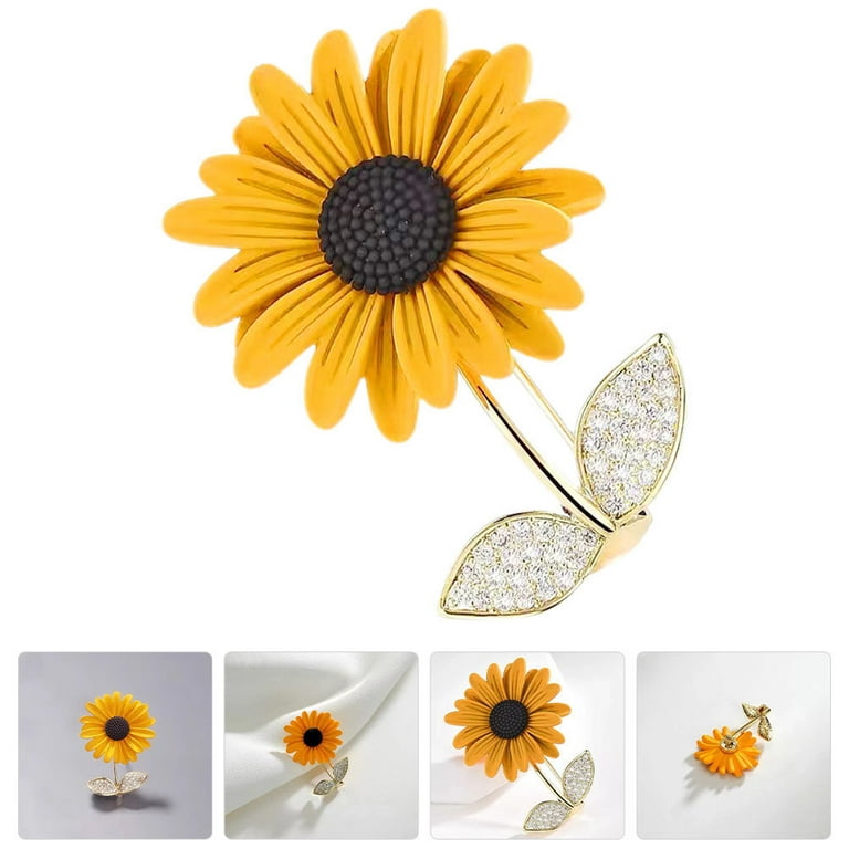 Beautiful Sunflower Flower Brooch Pins for Women Fashion Crystal Enamel  Dress Coat Hat Jewelry Wedding Party Gift Accessories