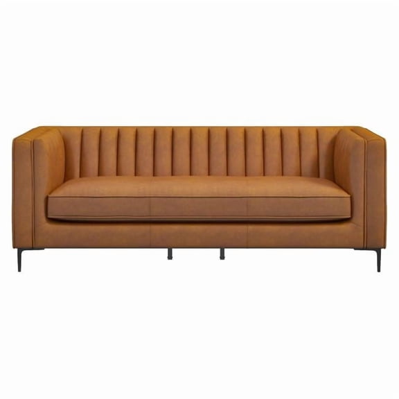 Ashcroft Furniture SOF00305911 84 in. Angelina PU Leather Sofa, Cognac