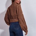 thumbnail image 2 of Short Jacket Dropped Shoulder Puff Long Sleeve Pocket Button Casual Tops for Women Brown M, 2 of 6