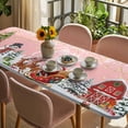 thumbnail image 3 of Pink Christmas Table Cloths for 8 Foot Rectangle Tables, Santa Snowman Snowflake Elk Xmas Tree Patio Waterproof Elastic Fitted Tablecloths, Washable Rectangular Table Cover for Camping, 3 of 8