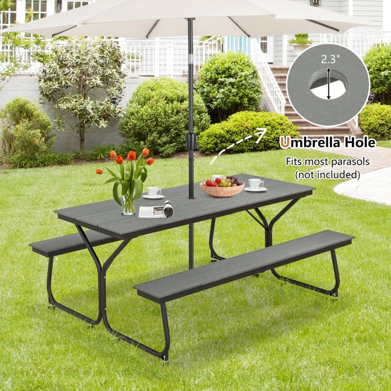Aimee Lii 6" Outdoor Picnic Table Bench Set for 6-8 People, Outdoor Patio Furniture, Gray Aimee Lii 6" Outdoor Picnic Table Bench Set for 6-8 People, Outdoor Patio Furniture, Gray