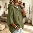 thumbnail image 4 of HaCpiu Women's Henley Hooded Knit Poncho, Solid Loose 3/4 Sleeve Pullover, Lightweight Button-Up Drape Sweater with Drawstring, Army Green L, 4 of 5