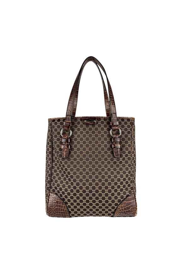 Pre-Owned Celine handbag in brown macadam canvas and leather, women's, free shipping, z8803