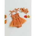 thumbnail image 3 of Wassery 2Pcs Baby Girl Halloween Outfits Sleeveless Pumpkin Print Mesh Romper Dress Headband 3 6 12 18 Months Infant Girls My 1st Halloween Clothes, 3 of 8