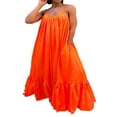 thumbnail image 3 of Robe Longue d'Été Décontractée et Fluide pour Femme avec Poche, Bretelles Spaghetti, Encolure Dégagée, Unie, Évasée, Ample, Robe Maxi de Plage, 3 of 8