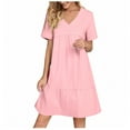thumbnail image 6 of Lenago Women's Plus Size Summer Dresses High Waisted Fashion Holiday Summer Solid Color Short Sleeve Pink Dresses Party Beach Dress, 6 of 9
