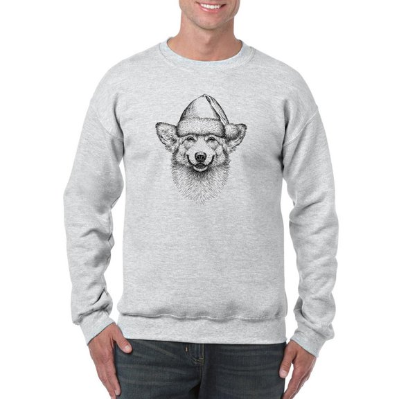 Smiling Corgi W Santa Hat Sweatshirt Men -Image by Shutterstock, Male 4X-Large