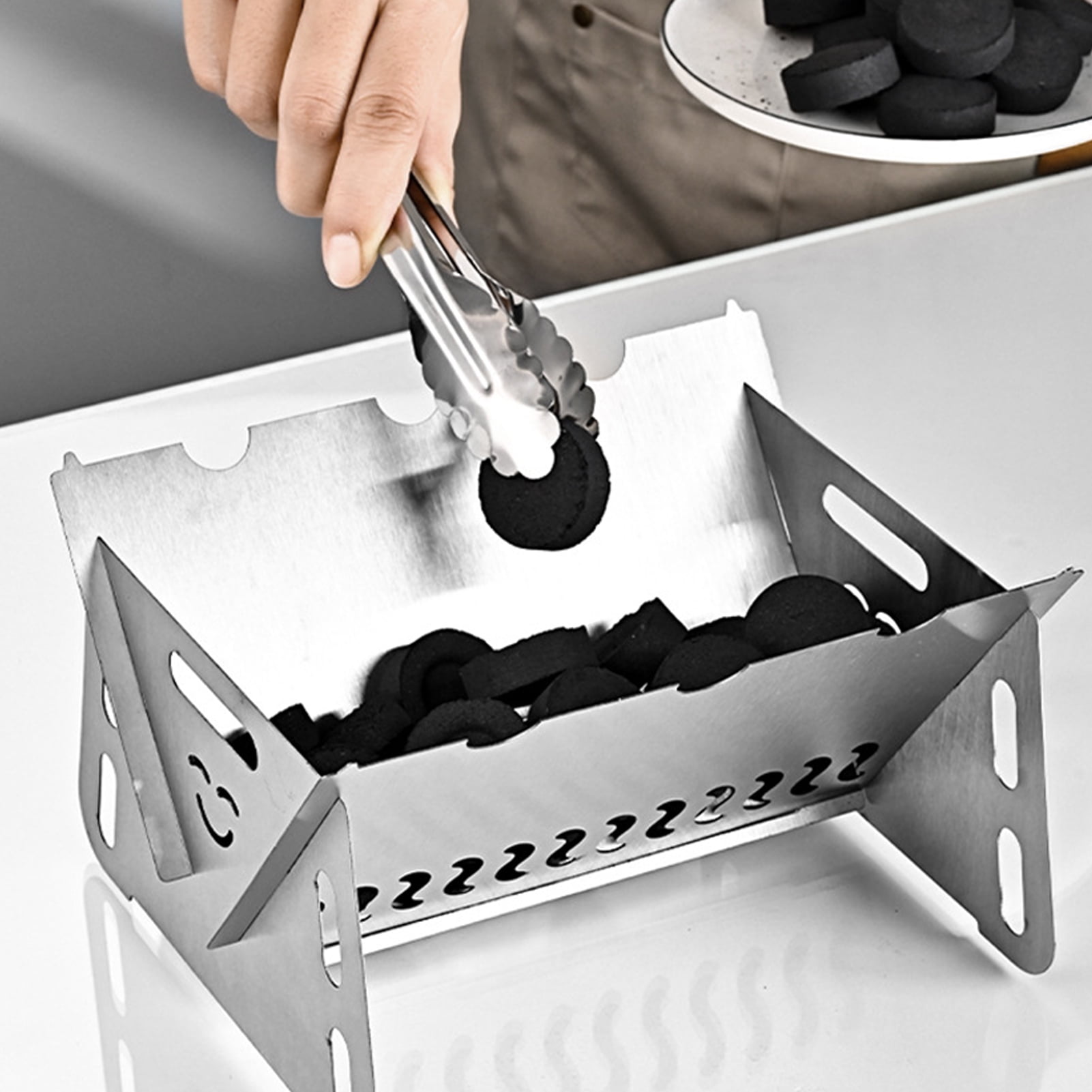 ASKMZ Portable Charcoal Stove Folding Campfire Rustproof Resistant Hollow Design Outdoor Indoor Barbeque