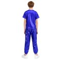 thumbnail image 5 of Zaldita Kids Girls Sparkle Hip Hop Jazz Latin Dance Outfit Metallic Short Sleeve T-Shirts Tops with Harem Pants Set Royal Blue 15-16, 5 of 7