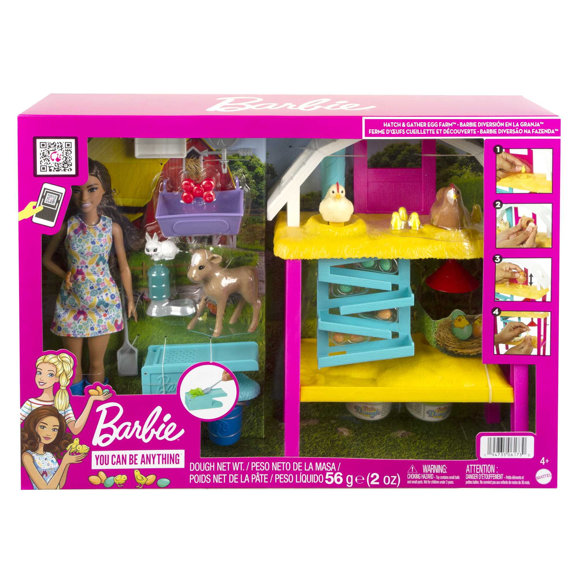 Barbie Doll Playset, Hatch & Gather Egg Farm with Animals, Coop, Dough, Mold, Kids Toys