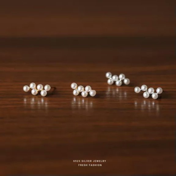 EOEMY 925 Sterling Silver White Pearl Stud Earrings For Women-Silver