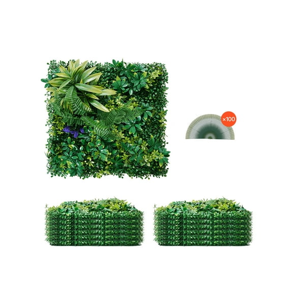 VEVOR Artificial Grass Wall Panels, 12 PCS 20 x 20 inch, 3D Combination Greenery Boxwood Panel for Indoor Outdoor Green Decor & Ivy Fence Covering, Privacy Backdrop Wall Hedge Screen for Garden