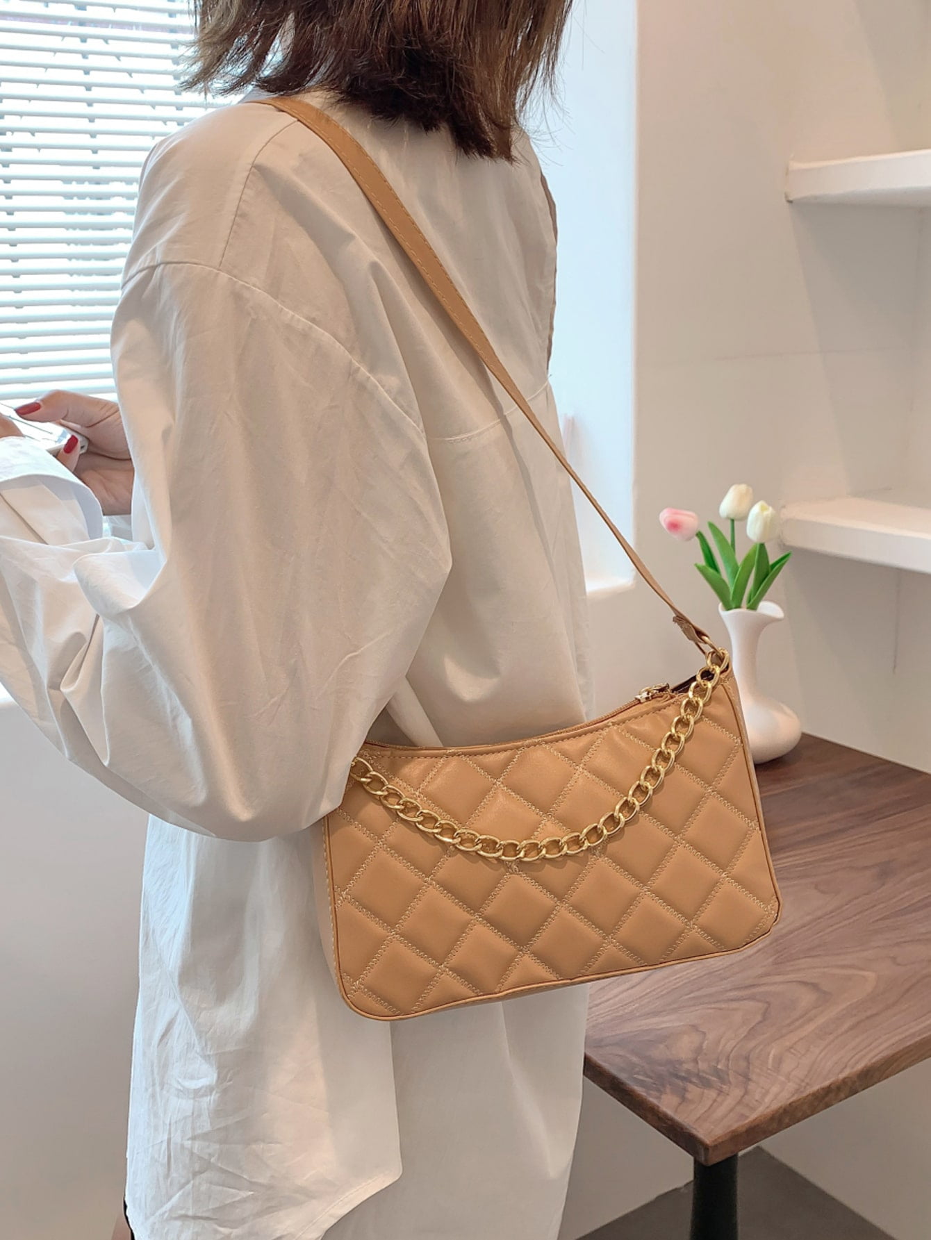 Buy Quilted Chain Baguette Bag for Women Online Lebanon Ubuy