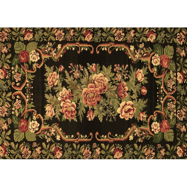 Ahgly Company Machine Washable Indoor Rectangle Medallion Brown French Area Rugs, 3' x 5'