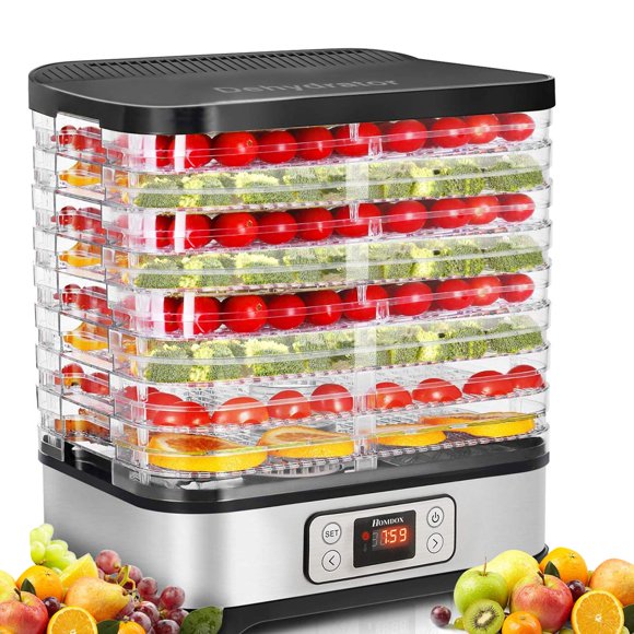 Homdox Machine Déshydratante pour Aliments à 8 Plateaux avec Feuille de Rouleau de Fruits, Minuterie Numérique et Contrôle de la Température, Déshydrateurs pour Aliments et Jerky, Viande, Fruits, Légumes, Herbes, Sans BPA/400 Watts/mis à Jour