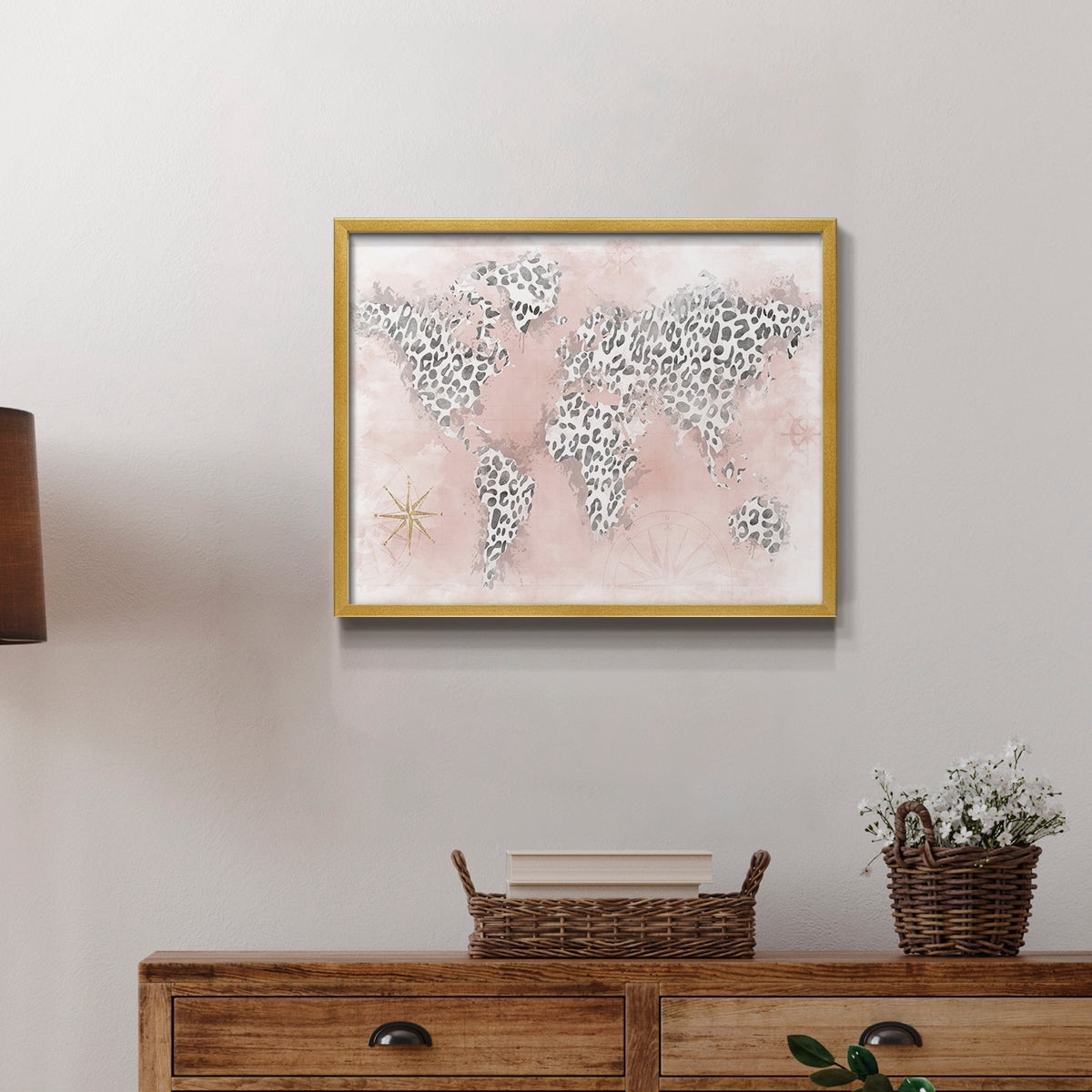 Pink Cheetah Map by Natalie Carpentieri - Restickable Framed Giclée Print