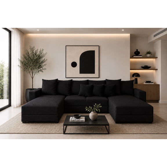 Sala Esquinera Modular en U El Bazar Store Oslo Lino Negro 160x290x160 cm 3 Piezas