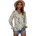 thumbnail image 2 of ABPHQTO Blusa con botones y cuello en V con estampado floral verde para mujer, 2 of 5
