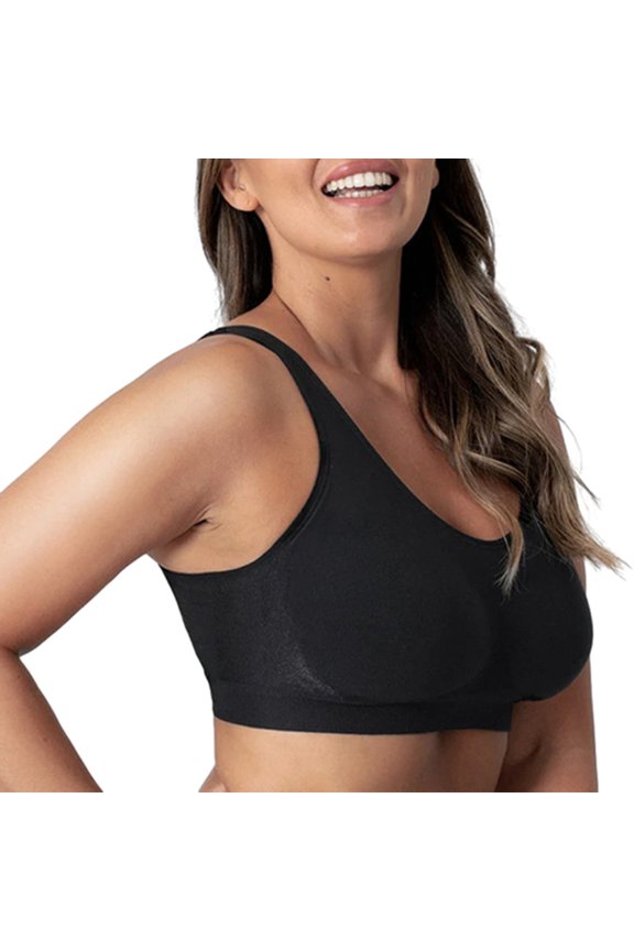 Compression Wirefree High Support Bra for Women Small to Plus Size Everyday Wear, Chest Traceless Underwear, Black