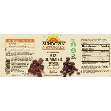 Sundown Naturals B-12 Gummies Dietary Supplement, 1500mcg, 90 count