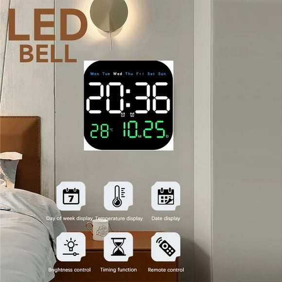 Reloj de Pared LED Digital con Control Remoto, Temperatura, Hora, Semana, Fecha, Reloj Despertador de Escritorio para Sala de Estar de Moda