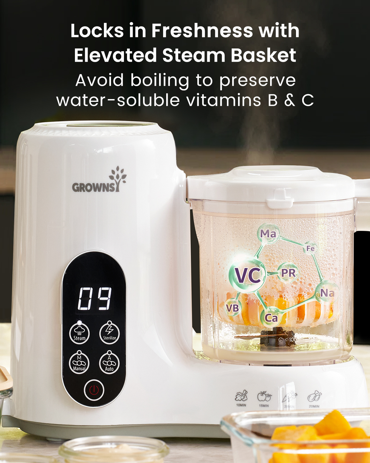 GROWNSY Baby Food Blender Maker & Steamer, Baby Food Puree Machine Processor for Fruit Vegetable Meat Prep Grinding, Registry Essential