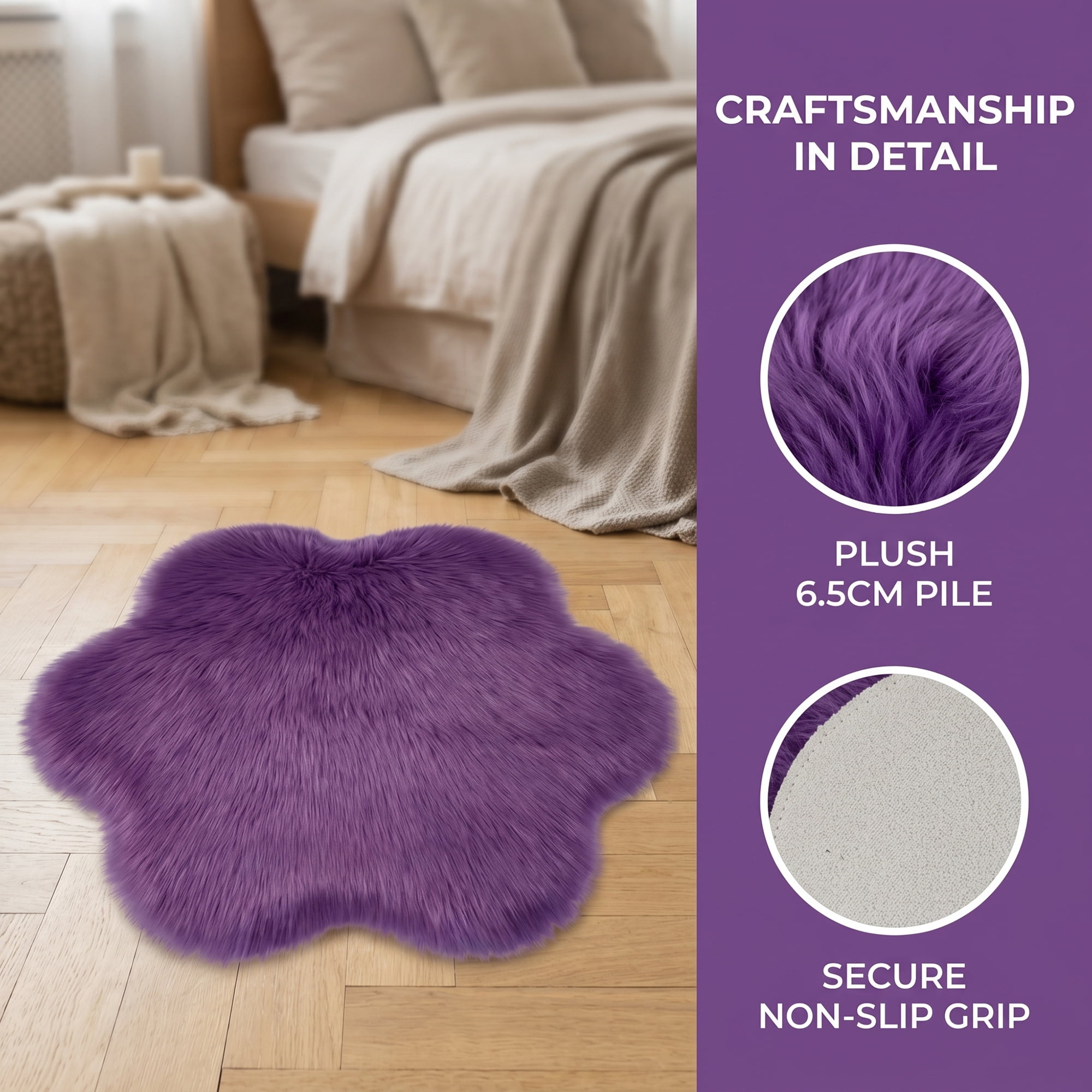 Unique Bargains Shaggy Flower Area Rug Fluffy Non-Slip Fuzzy Carpet 20" x 20" Purple