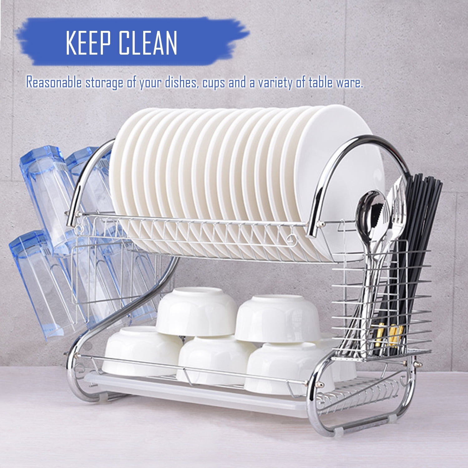 Dish Drying Rack 2 Tier Stainless Steel Dish Rack with Utensil Holder Cup Holder Dish Drainer for Kitchen Counter Top Walmart