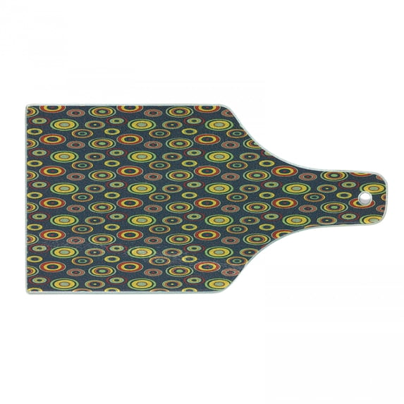 Yellow and Green Cutting Board, Psychedelic Circles Pattern on a Background of Polka Dots, Decorative Tempered Glass Cutting and Serving Board, in 3 Sizes, by Ambesonne