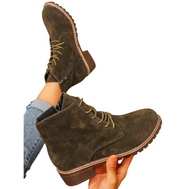 UKAP Botas para mujer Botas de combate Botines de tobillo impermeables con cordones botas bajas botas de tacón bajo