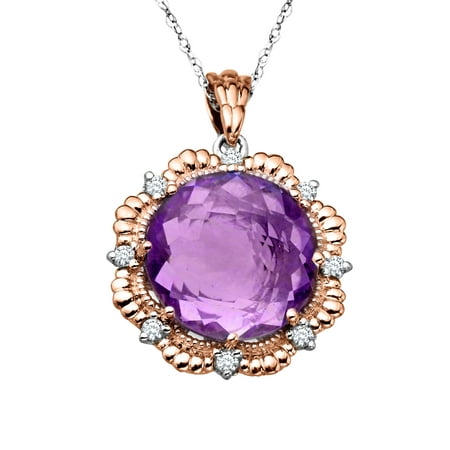Duet 4 1/2 ct Natural Amethyst & 1/8 ct Diamond Pendant Necklace in Sterling Silver & 14kt Rose Gold