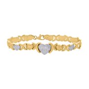 10K Two-tone Gold Womens Heart Link 7" Bracelet