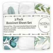 NODNAL CO. Green Leafy Cotton Bassinet Fitted Sheet Set, 3 Pieces, for Newborn Infant Baby Girl or Boy Nursery Bedding, Gender Neutral Leafs, Greenery, Floral Eucalyptus