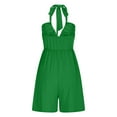 thumbnail image 7 of qolati Women Overalls Romper Casual Sleeveless Adjustable Tie Strap Halter Wide Leg Overall Shorts Summer Beach Outfits with Pockets, 7 of 7