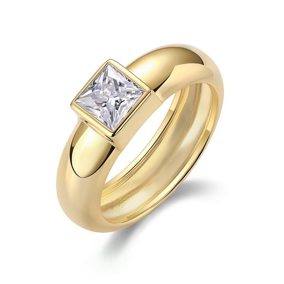 CKT Diamond 925 Sterling Silver Ring, 18K Gold Plated, 1-Carat Moissanite Women's Wedding Engagement Ring Fine Jewelry R14697