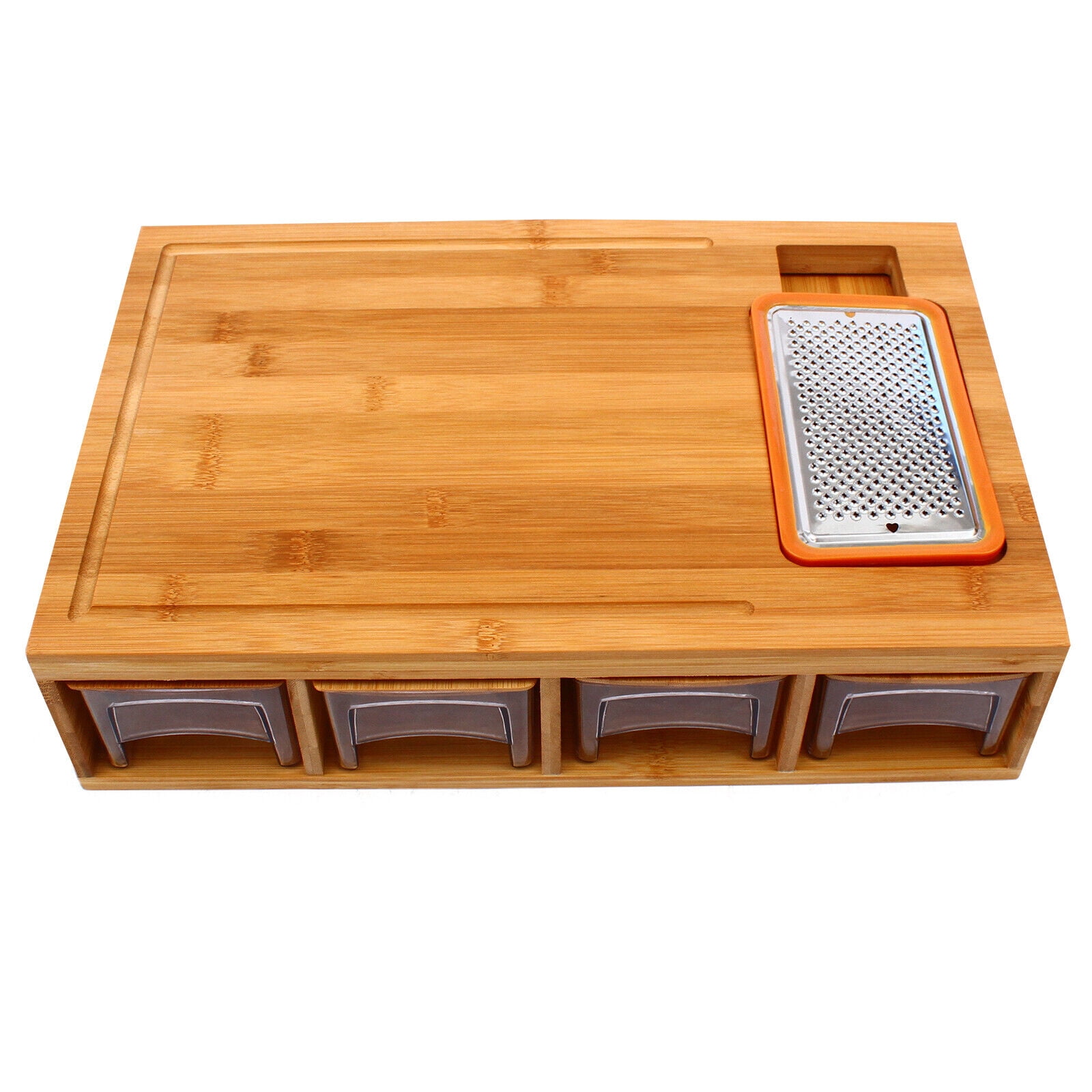 ecozoi Bamboo Cutting Board with 4 Organizing Trays and 2 Graters