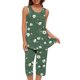 thumbnail image 2 of Conjunto de Ropa de Estar de Mujer Cuello Redondo Impresión Blusa sin Mangas Pantalones Cortos, Pantalones de Cintura Elástica para las Mujeres, 2 of 7