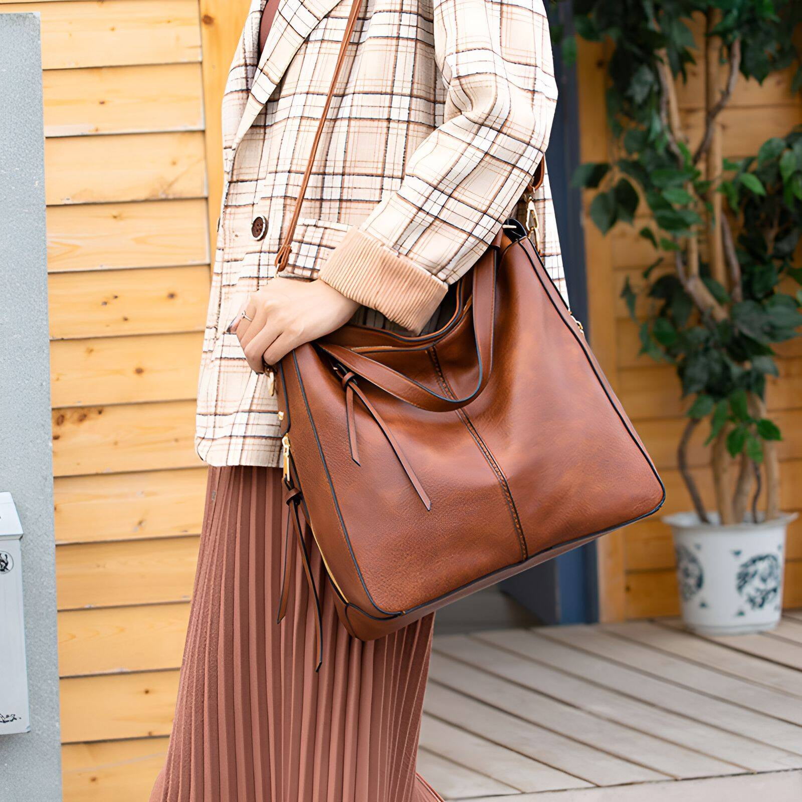 TELOLY Work Bags for Women,Adjustable Shoulder Strap Work Bag,Multiple Carry Styles Work Tote Bag,Brown