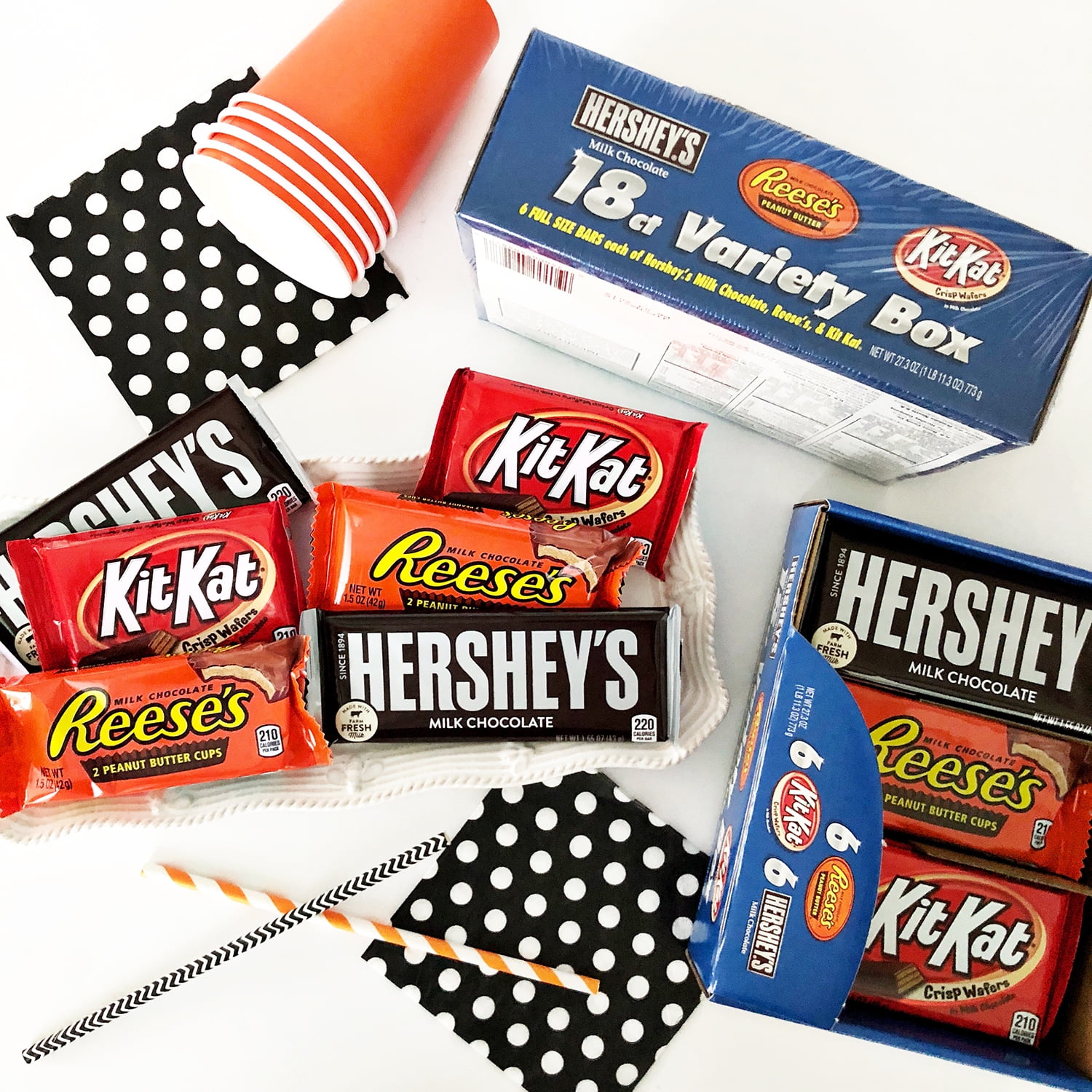 KIT KAT Full Size 18 Count Gift HERSHEYS Halloween Chocolate Candy Bar Assorted Variety Box Milk Chocolate Reeses Cups
