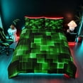 thumbnail image 2 of Manfei Glowing Plaid Duvet Cover Queen, Geometric Checkered Queen Bedding, Green and Black, Black Reversible 3pcs, 1 Duvet Cover and 2 Pillowcases, 2 of 7