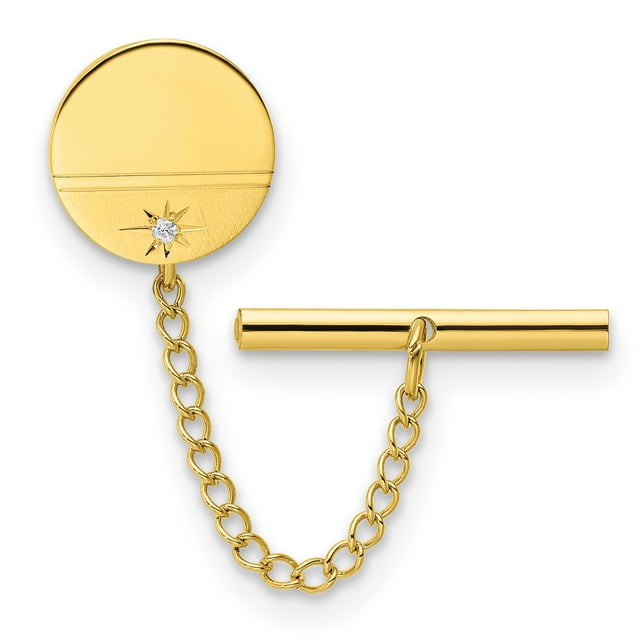 Or.01ct. Diamant Cravate Ronde Tac Chaîne Épingle à Revers
