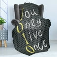 thumbnail image 4 of YOLO Soft Flannel Fleece Throw Blanket, Freedom Slogan You Only Live Once Words on Dotted Greyscale Background, Cozy Plush for Indoor and Outdoor Use, 50" x 70", Charcoal Grey Yellow, by Ambesonne, 4 of 5
